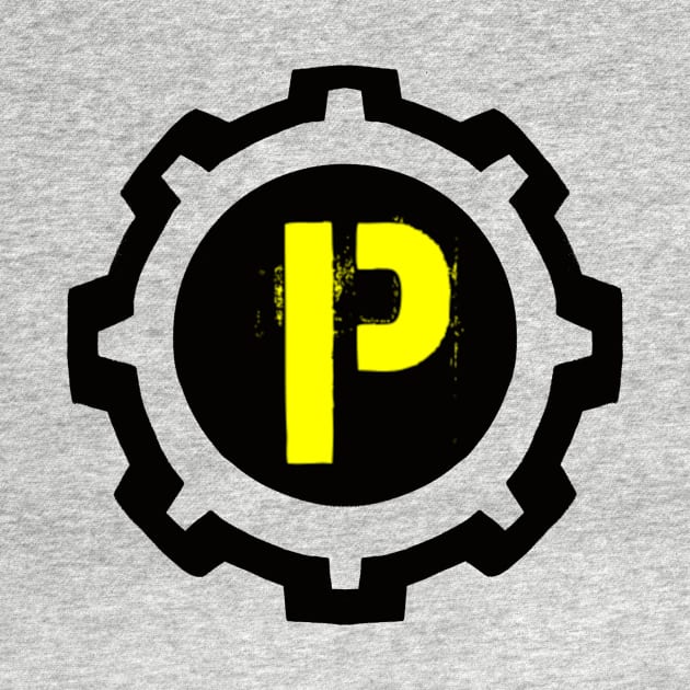 Yellow Letter P in a Black Industrial Cog by MistarCo